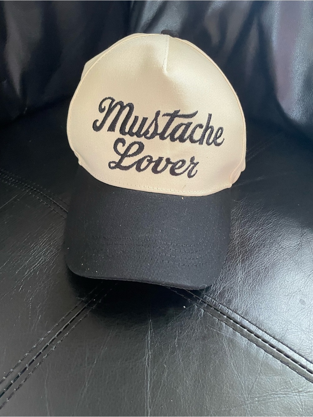 "Mustache Lover" Beige and Black Adjustable Baseball Cap